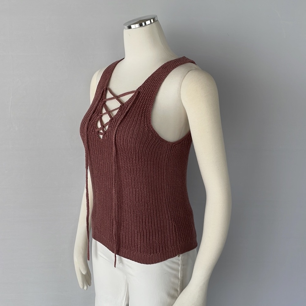 NWOT Love Tree Knit Tank Lace up Small - Picture 7 of 10